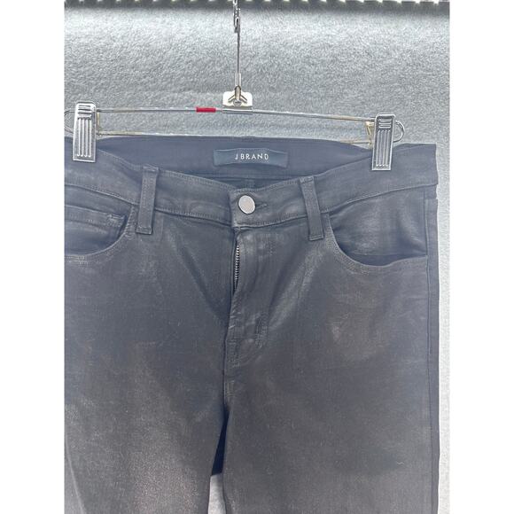 J Brand Women's sz 28 Coated Black Mid-Rise Skinny Jean RN117965 Y2K Embroidered - Picture 2 of 12